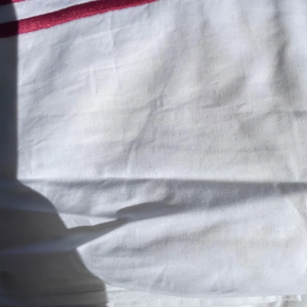Garnet Hill Embroidered Stitch Border Cotton Percale King Duvet Cover RED Border